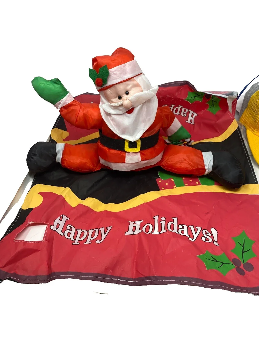 Vintage Nylon Santa Claus Mailbox Cover Happy Holidays Wrap Christmas Decor Swag